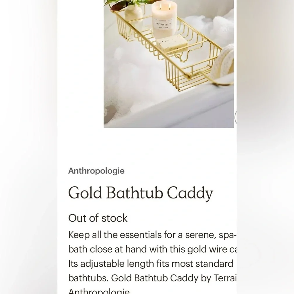 Anthropologie Gold Bathtub Caddy NWT